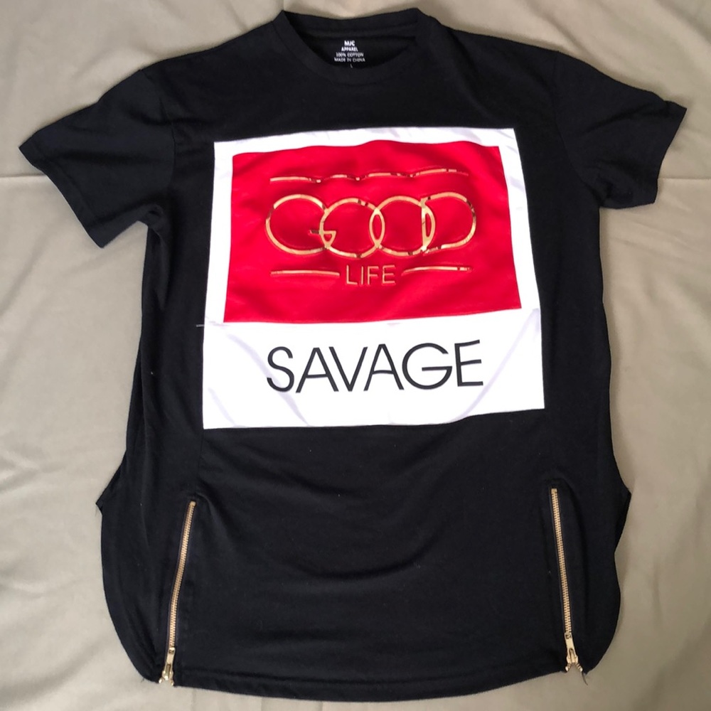 Cute GOOD LIFE Savage Black Tee Long Tee Deess